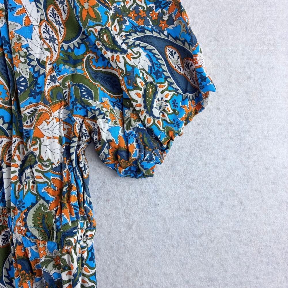 Harlow & Rose Paisley Floral Maxi Dress Womens XL Blue Fit Flare Peasant Cottage - Picture 4 of 12